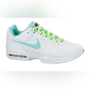Nike AirMax Cage woman’s size 10 teal blue with neon shoe strings.